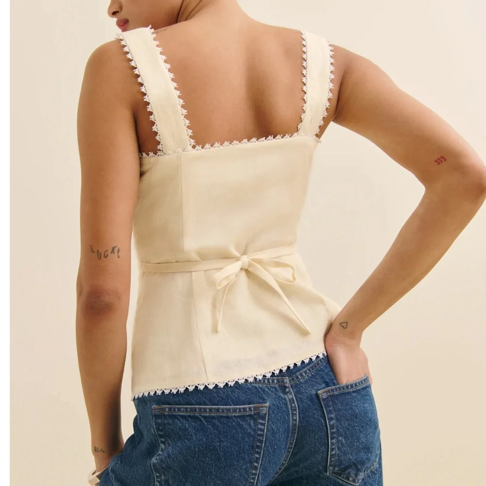 BEST Spring Reformation Viola Linen Top - Sugar Cream Spring French Causal - Picture 3 of 11